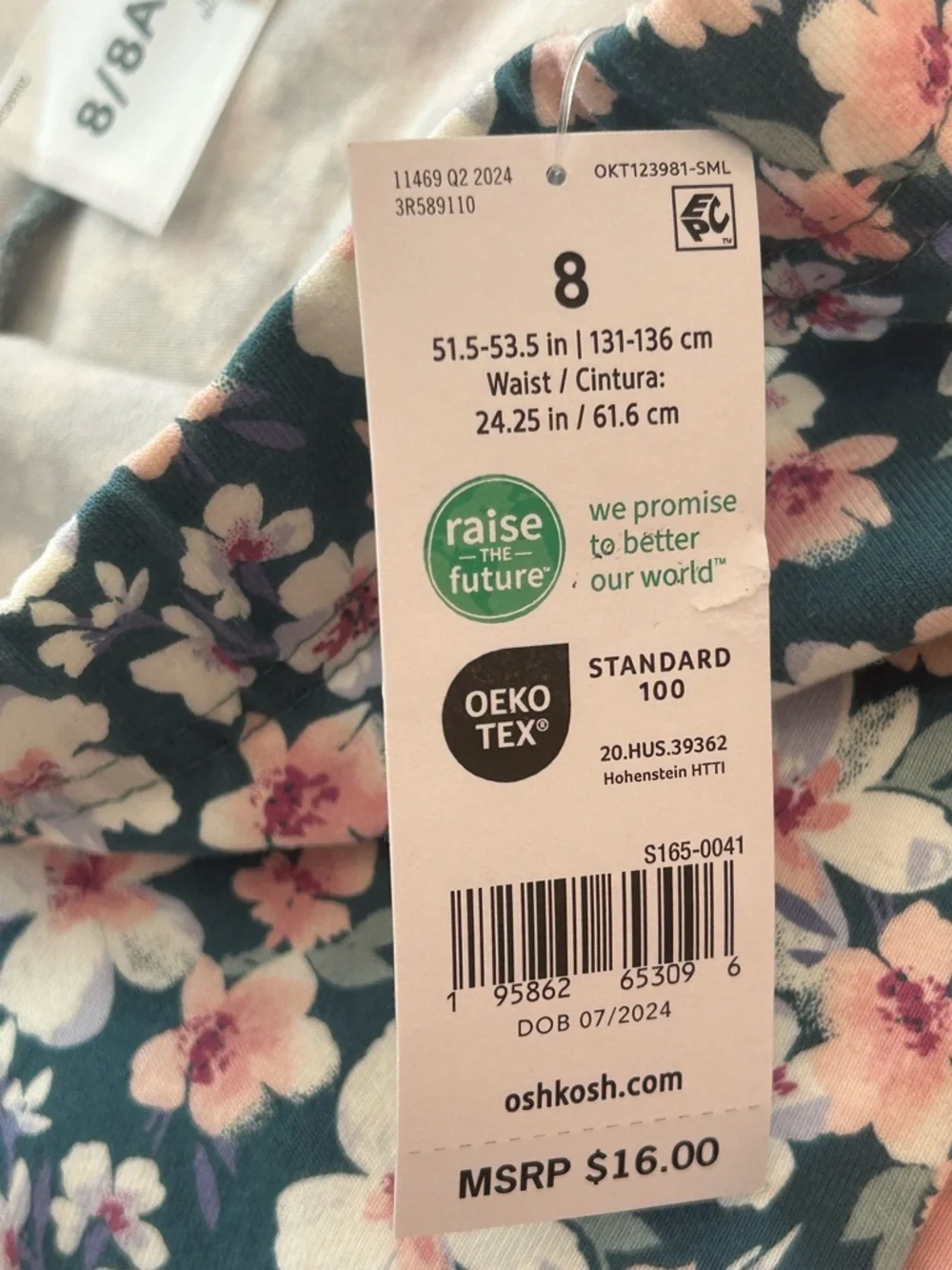 OshKosh B'gosh Teal Floral Girls Leggings with Pink Accents